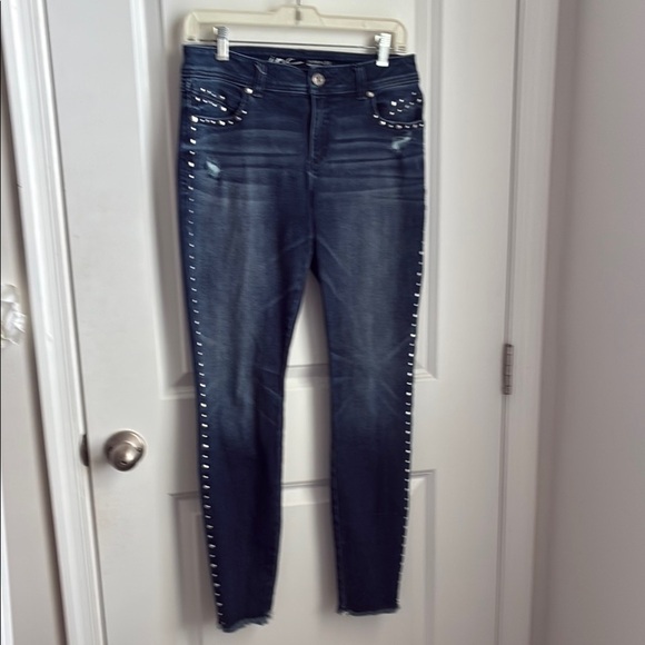 INC International Concepts Blue Skinny Jeans with Distressed Details - Picture 1 of 8